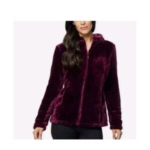 32 Degrees Heat Women's Sz M Maroon Faux Fur Full Zip Jacket Pockets
